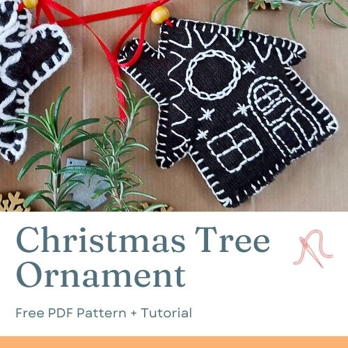 Adorno de árbol de Navidad de fieltro, patrón de bordado gratuito