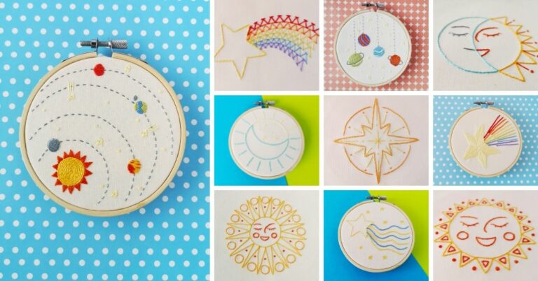 Patrones de bordado para principiantes. 15 diseños modernos de bordados a mano inspirados en el espacio y llenos de color para decorar tu casa y tu ropa