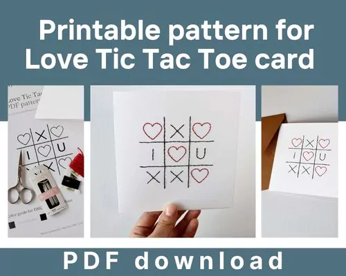 Diseño imprimible gratuito de la tarjeta Love Tic Tac Toe