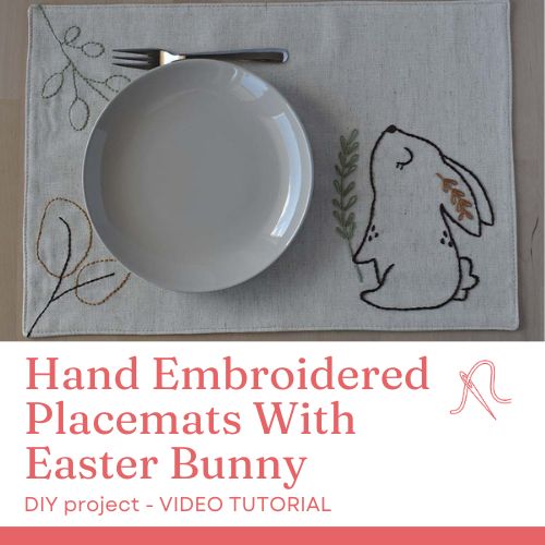 Manteles individuales bordados a mano con el conejo de Pascua