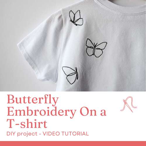 Bordado de mariposas en una camiseta