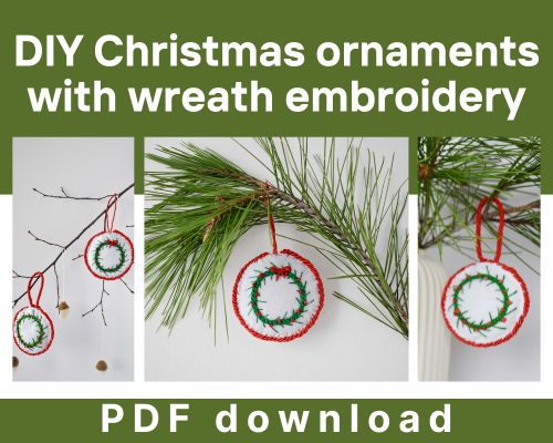 DIY adornos de Navidad con patrón de bordado corona descargar tarjeta