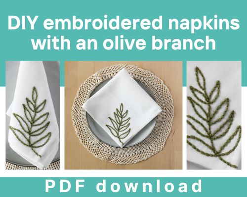 DIY servilletas bordadas con una rama de olivo tarjeta de regalo