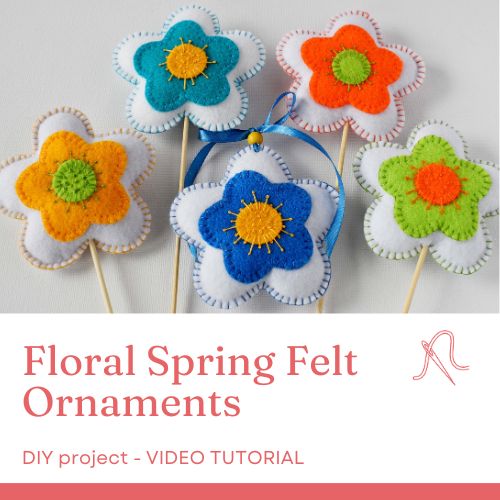 Adornos florales primaverales de fieltro Vídeo tutorial y patrón