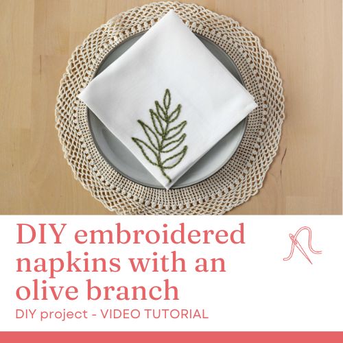 DIY servilletas bordadas con una rama de olivo Videotutorial