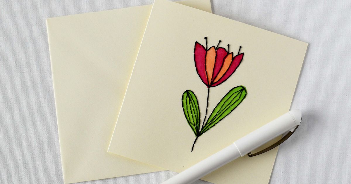 Tarjetas bordadas a mano con Bordado Floral