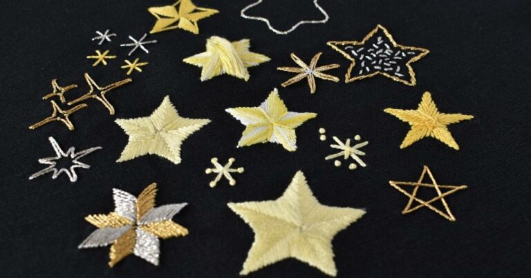 Cómo bordar estrellas y destellos - Muestra de 17 estrellas