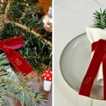 Lazo de cinta de terciopelo con monograma DIY: cinta bordada a mano para la decoración navideña
