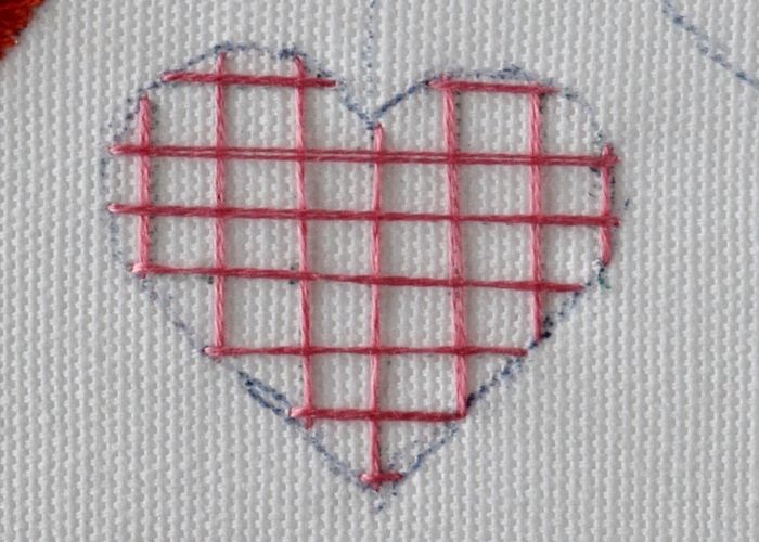 Heart embroidery with Jacobean couching