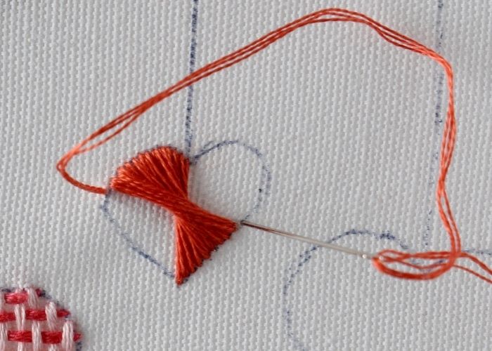 Rhodes stitch heart half way